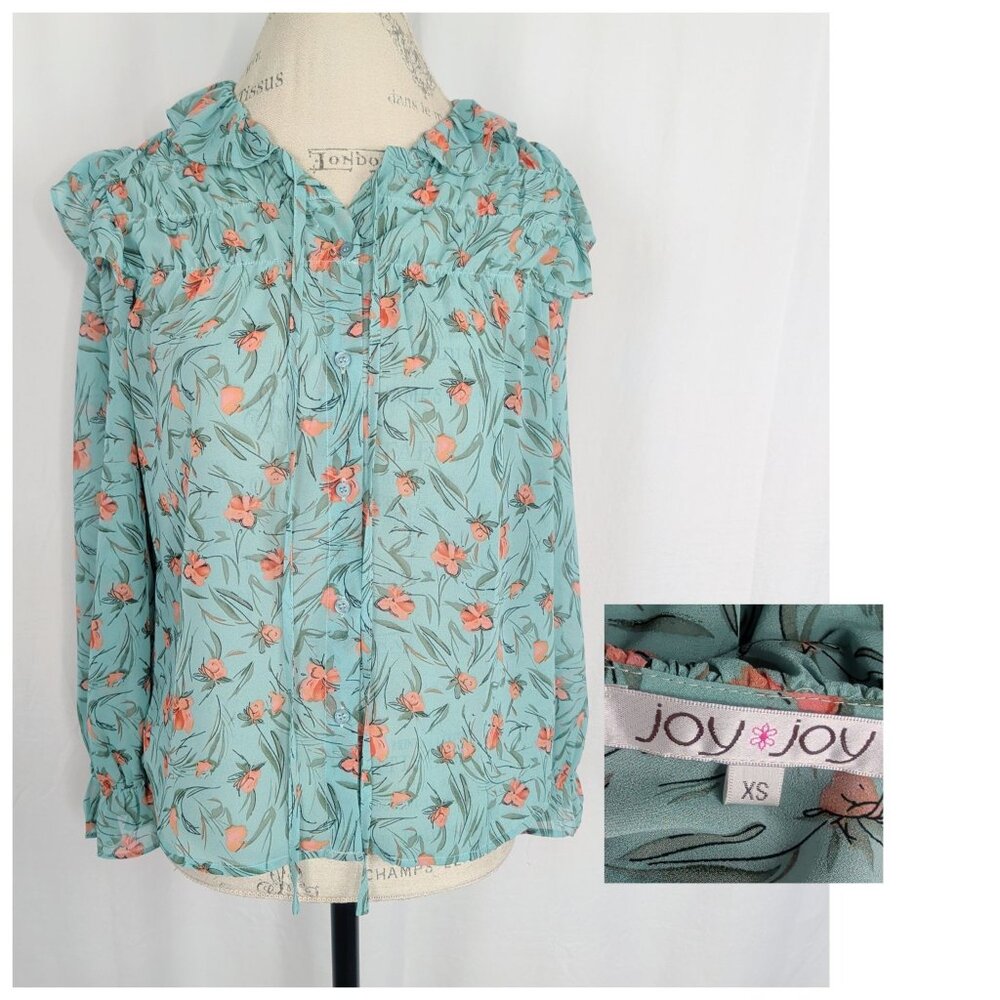 JoyJoy Floral Top X Small Blouse Green Ruffle Flowy